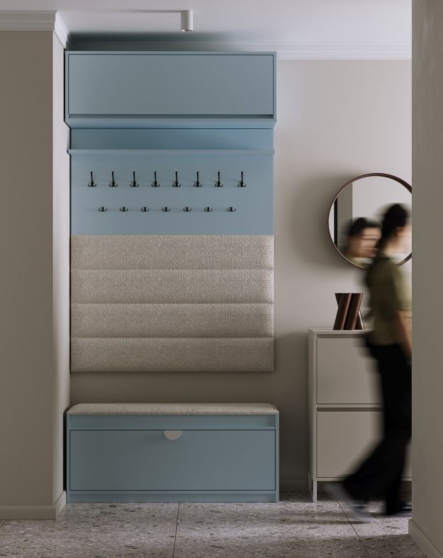 Große Garderobe mit Wandpaneelen und Schuhschrank W5P+SBS1