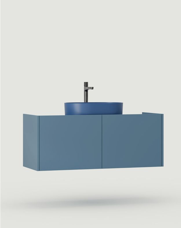 Szafka wisząca z umywalką OMNIRES SKRA SKR63 
Kolor: Mglisty Poranek
Umywalka: OVO M+ Midnight Blue
Bateria: Wysoka Contour Antracyt Omnires