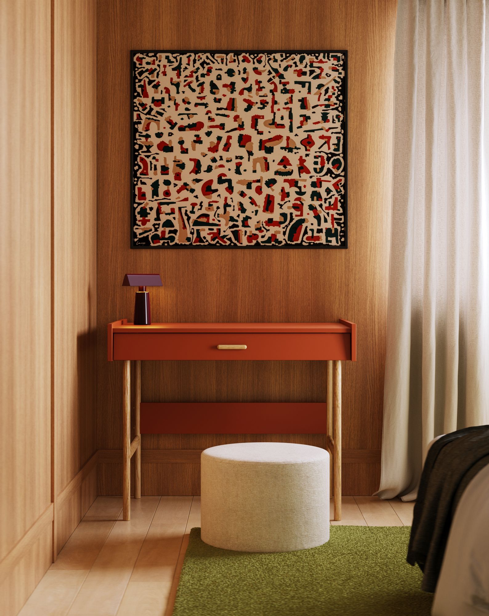 SKRA SKR88 Schreibtisch
Farbe: Fiery Terracotta
Griff: Zigarreneiche
Beine: Eiche geölt
                            