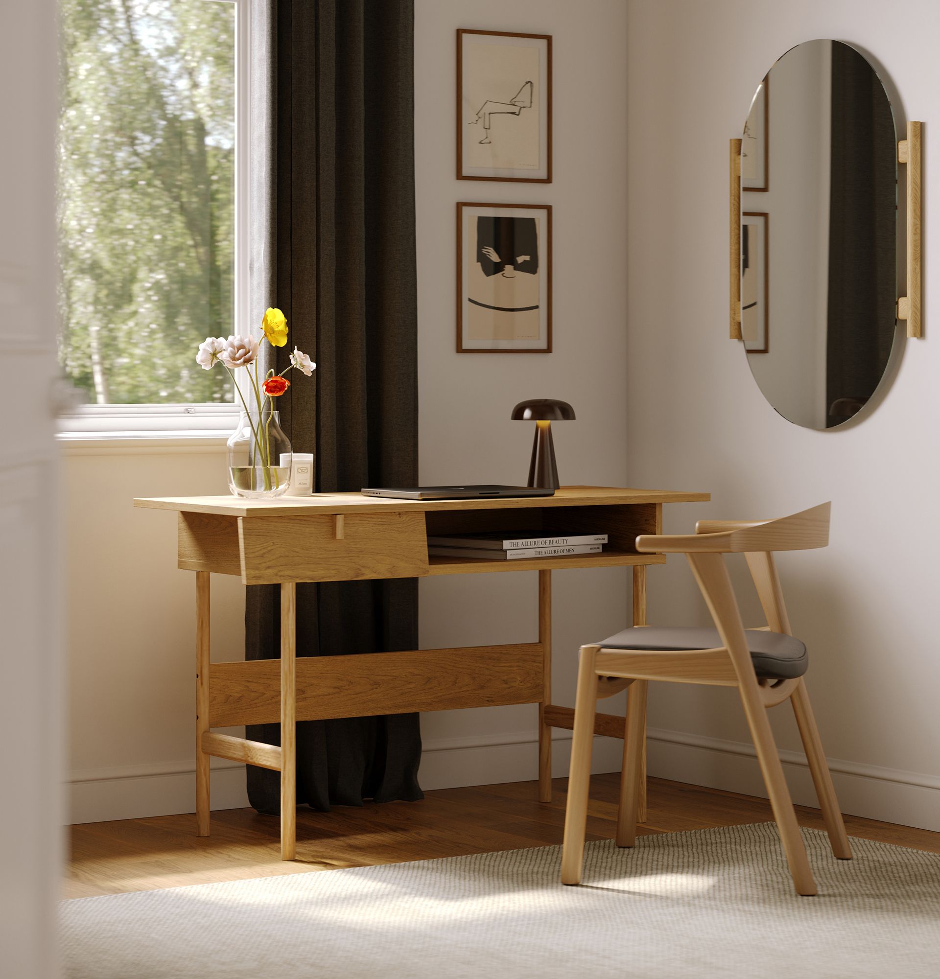 SKRA SKR88 Schreibtisch
Farbe: Baltische Eiche
Griff: Eichenholzkeil
Beine: Eiche geölt
                            