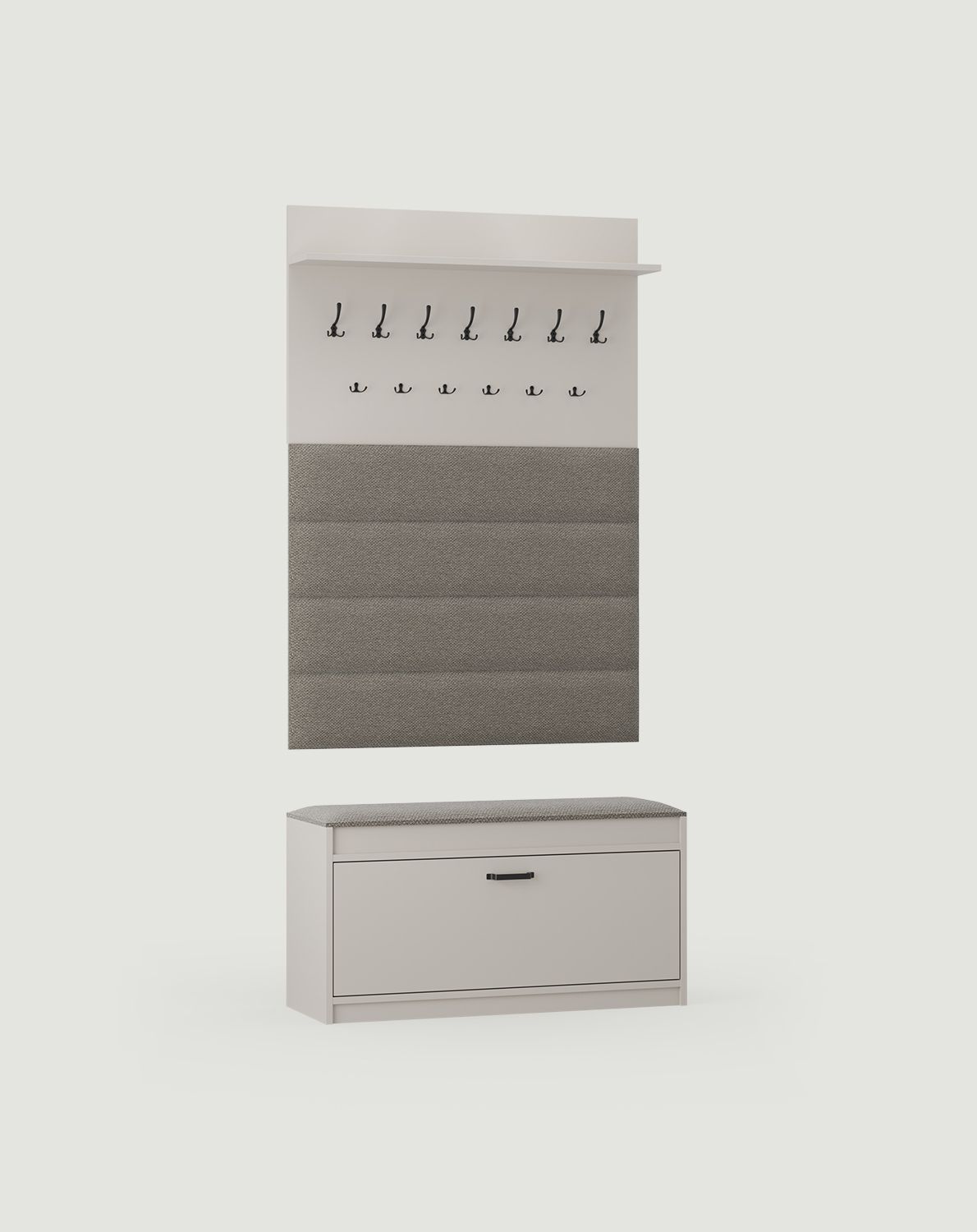 Großer Kleiderbügel mit Paneelen W5P + Schuhschrank SBS1
Farbe: Wrapping Cashmere
Sitz: Zypresse 03
Griff: JORD Griff Schwarz JCZ
Haken Typ: CZW01/03 Schwarz
                            