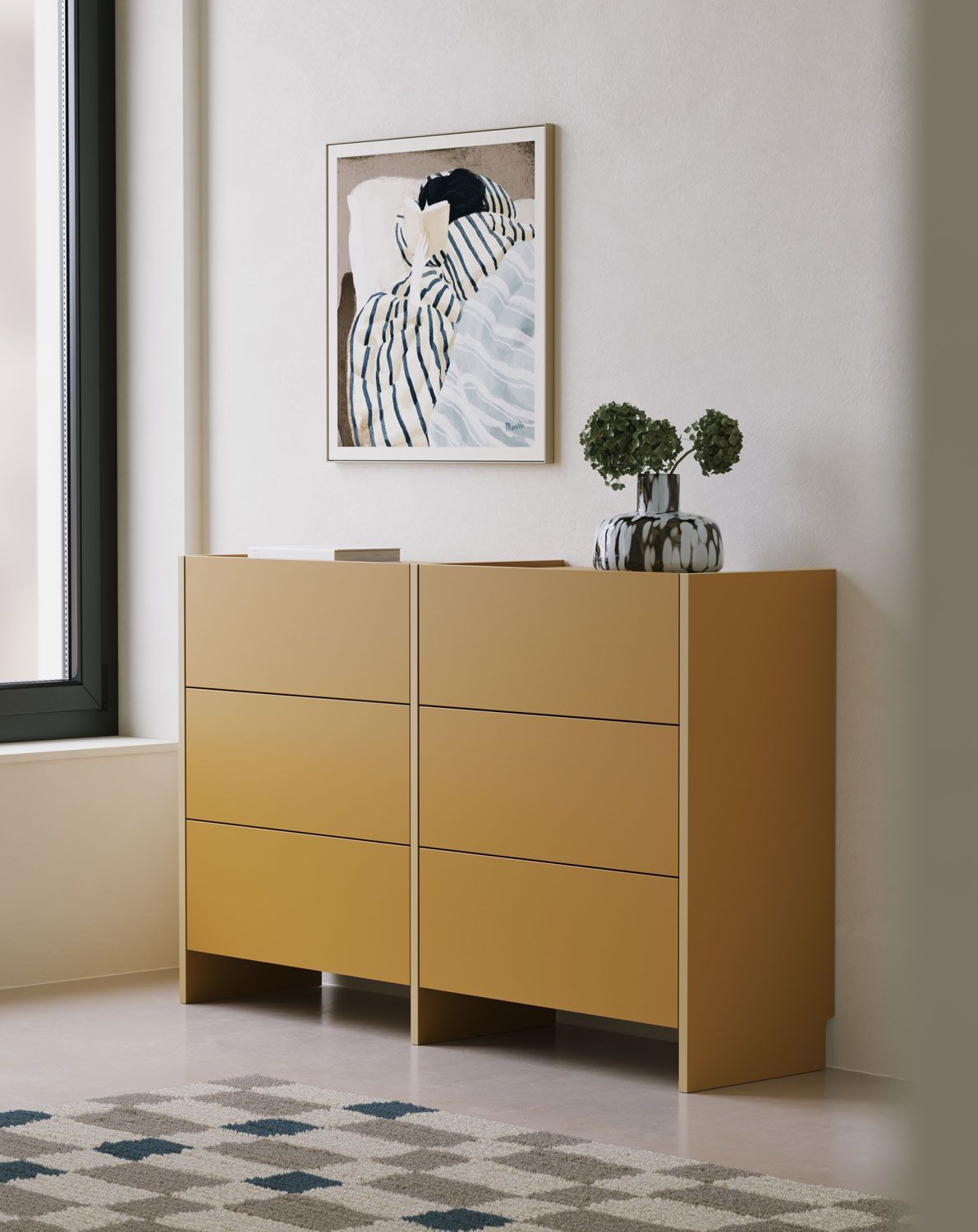 ASKA ASK04 Kommode
Farbe: Senf Vintage
Furnier: Zitrone Mousse