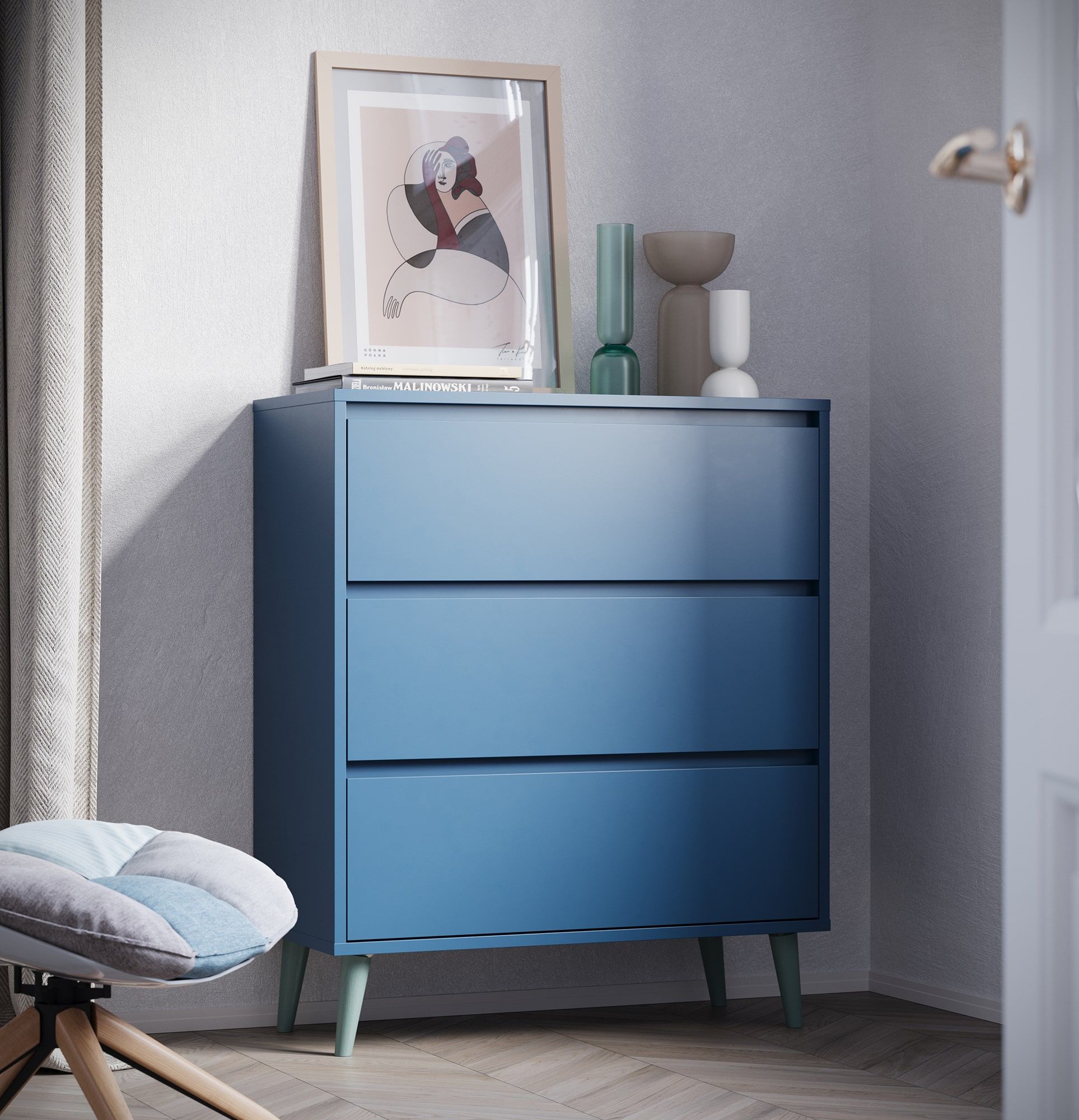 FKK1 FENRIS Kommode
Farbe: Tiroler Blau
Beine: Buche Walnuss Esche