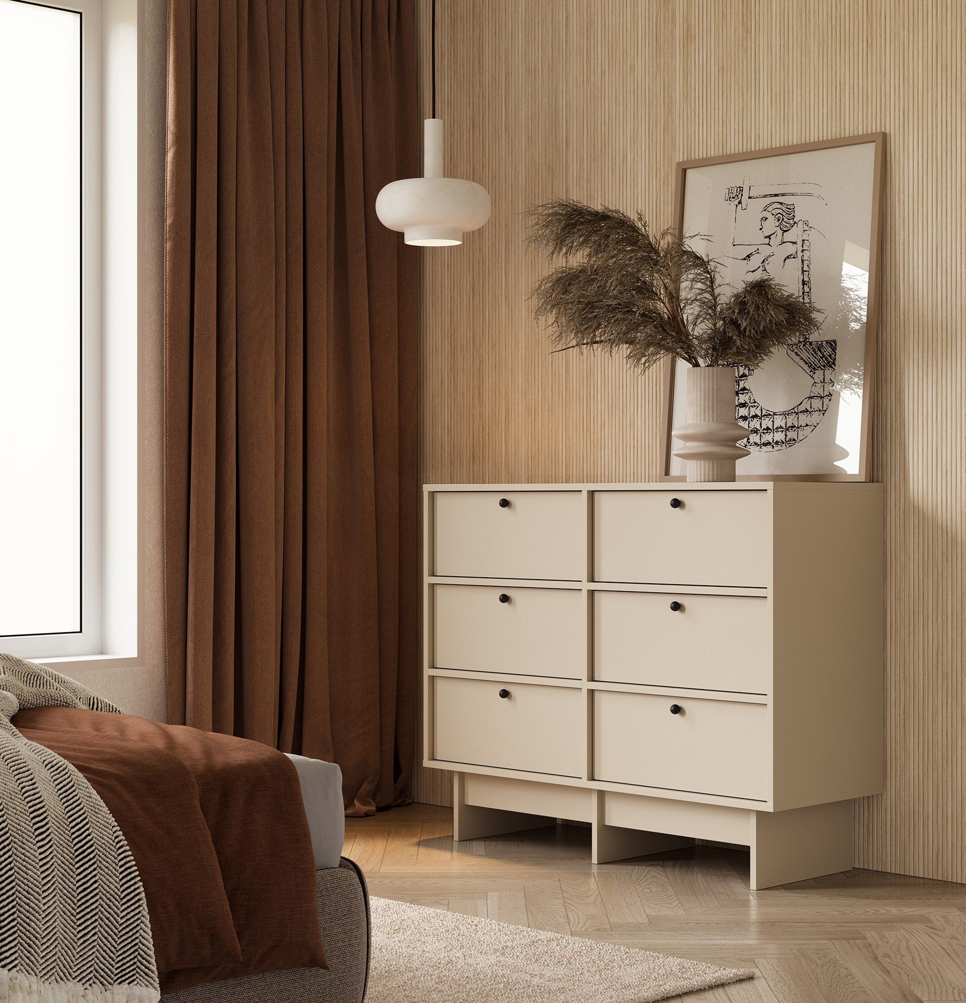 KABE KK02 Kommode im JAPANDI-Stil
Farbe: Champagner Beige
Griff: Kugelgriff Schwarz KD