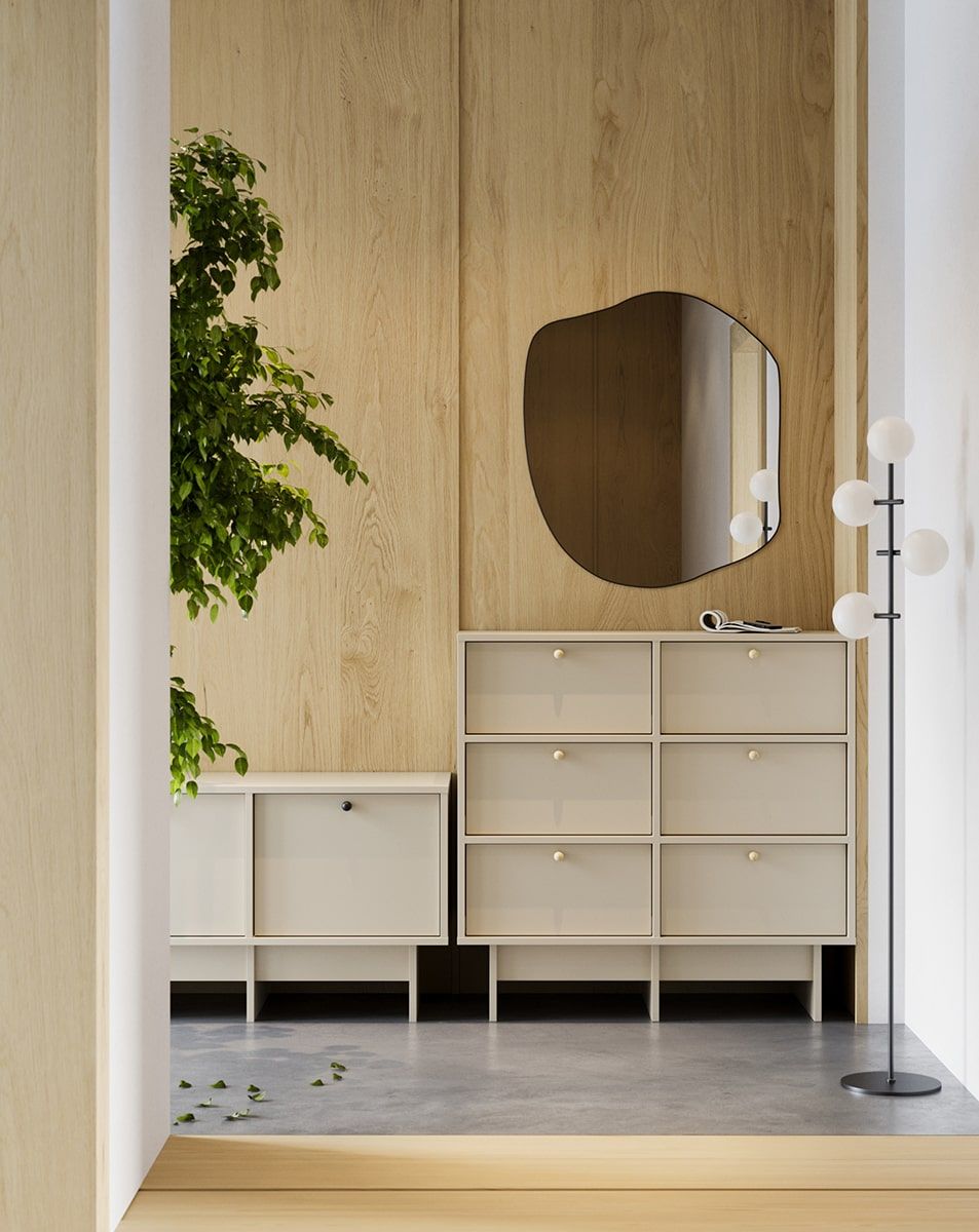 KABE KK02 Kommode im JAPANDI-Stil
Farbe: Champagner Beige
Griff: Kugelgriff Schwarz KD