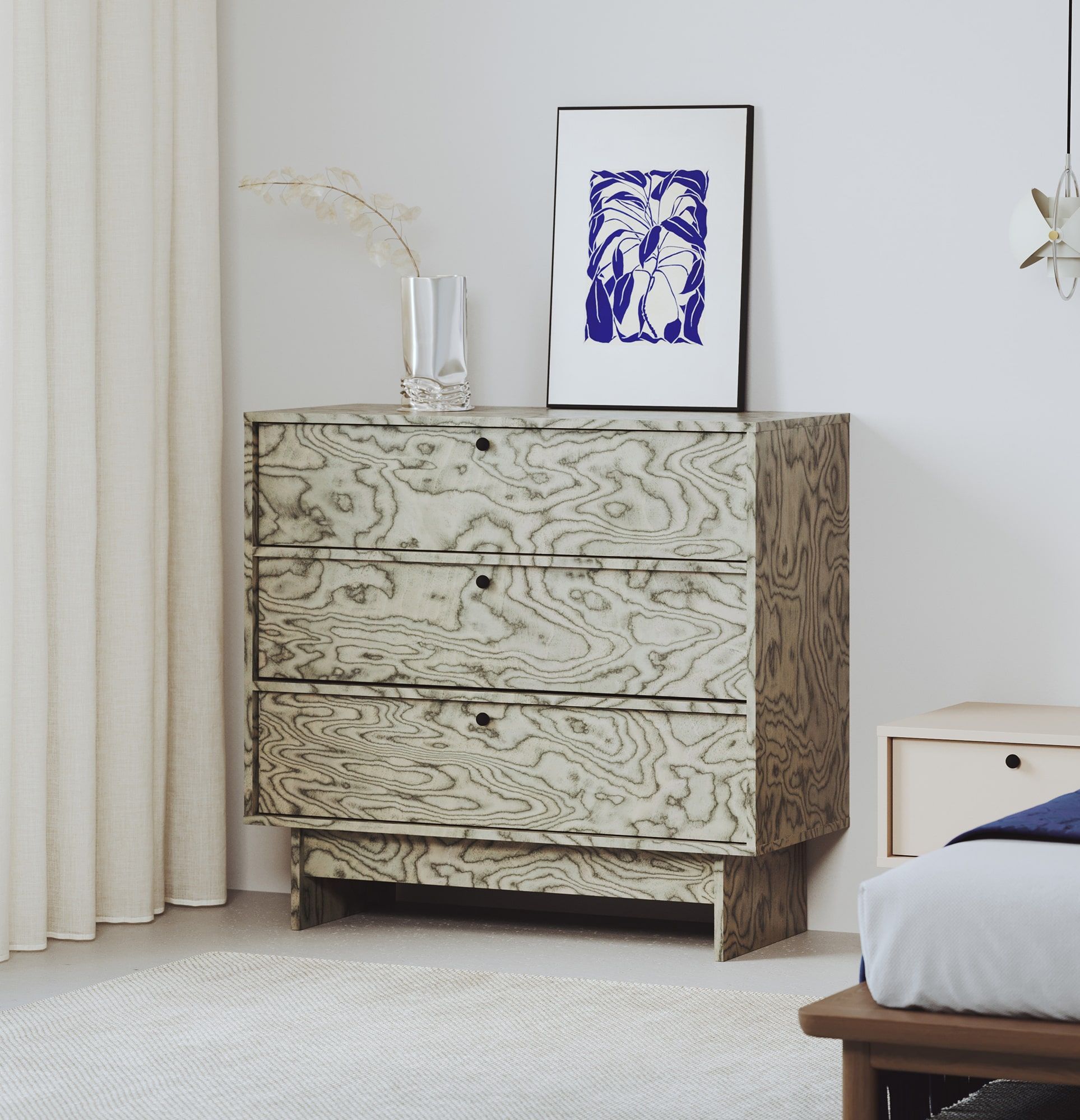 KABE KK03 Kommode im JAPANI-Stil
Farbe: Sottsass Grau Furnier
Griff: Kugelgriff Schwarz KD