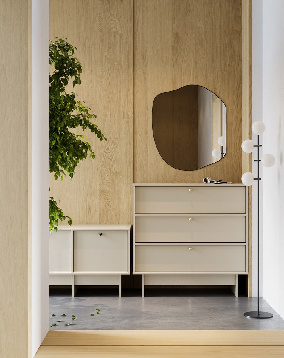 KABE KK03 Kommode im JAPANDI-Stil
Farbe: Champagner Beige
Griff: Kugelgriff Schwarz KD