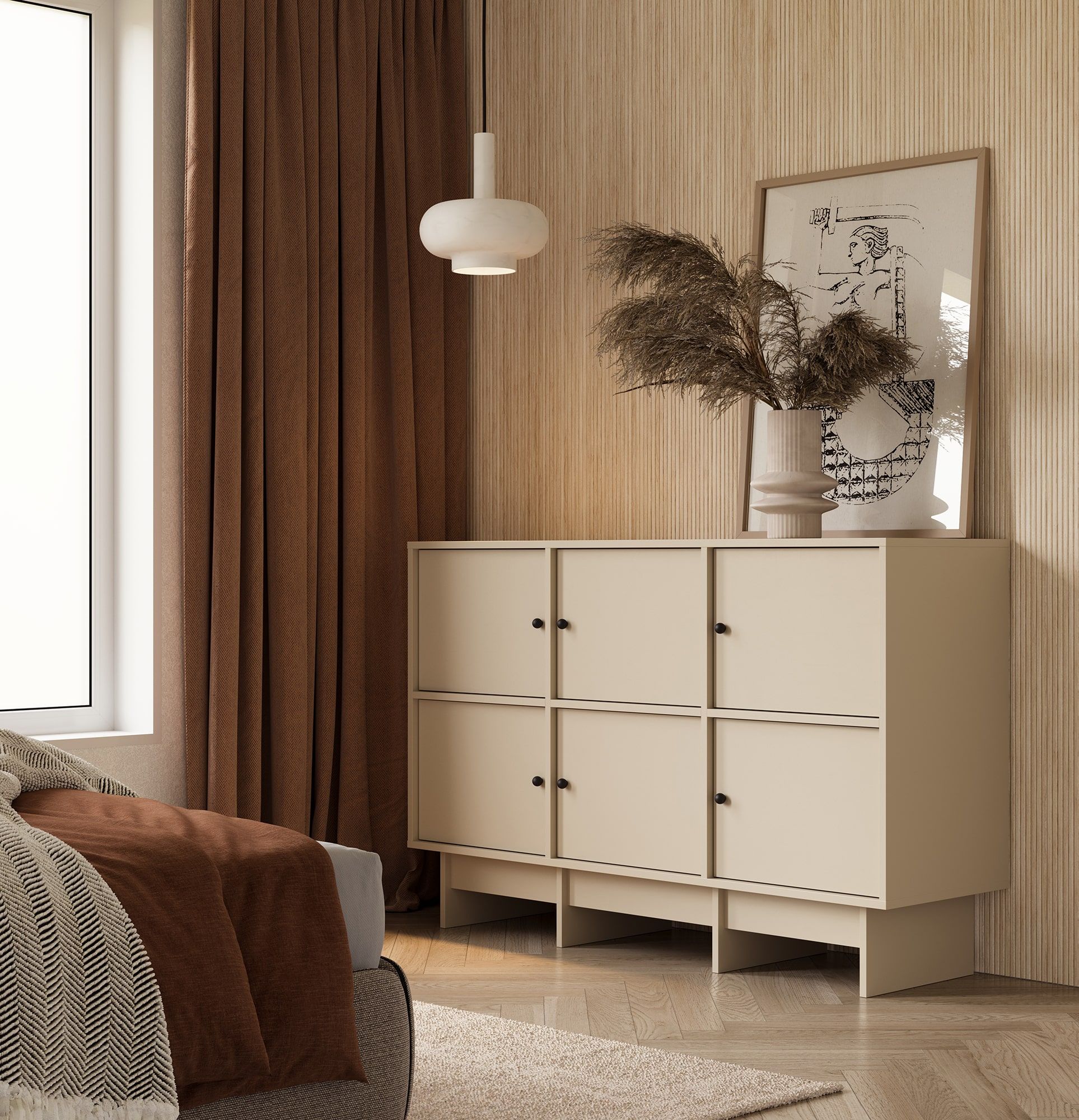 KABE KK04 Kommode im JAPANDI-Stil
Farbe: Champagner Beige
Griff: Kugelgriff Schwarz KD