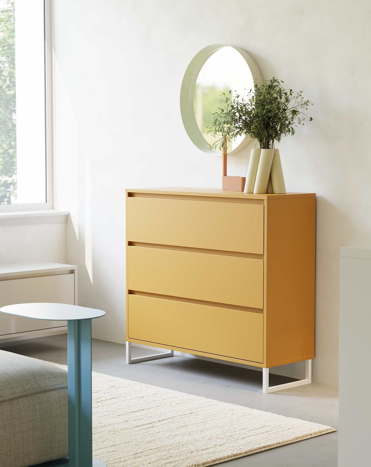 OKK1 große Kommode ODIS
Farbe: Senf Vintage
Farbe der Beine: Stahl ODIS Weiß