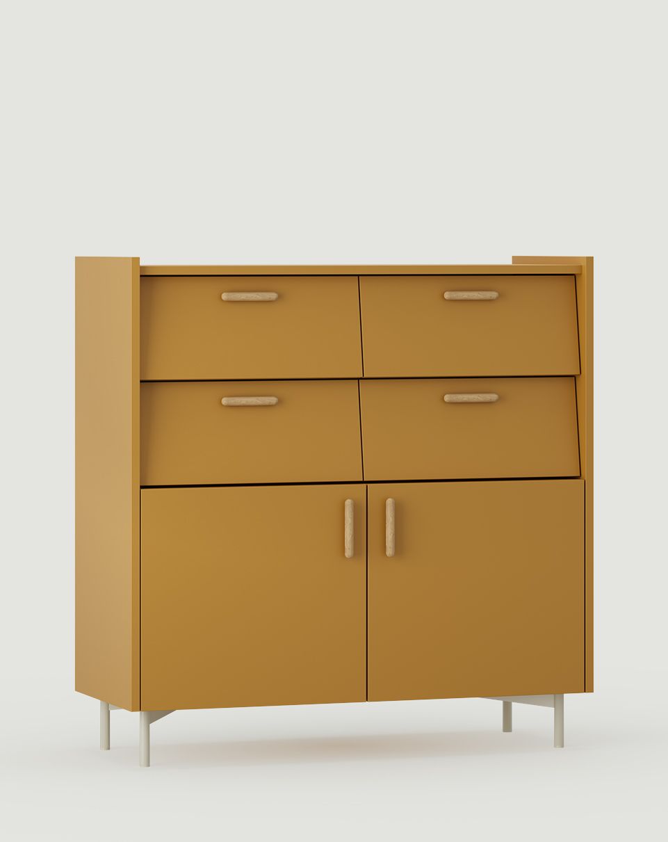 SKRA SKR29 Kommode
Farbe: Vintage senf
Bein: Milky Way
Griff: Eiche Wedge
                            