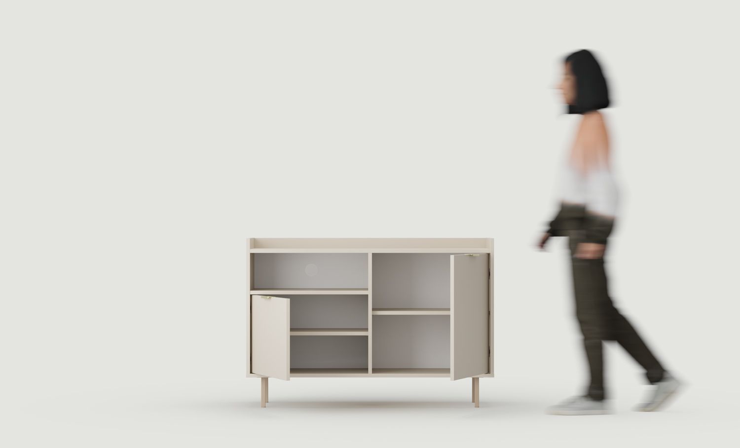 Mobiler RTV-Schrank SIGI KS2TV1
Farbe: Wrapping Cashmere
Fuß: Cappuccino
Griff: LING Gold