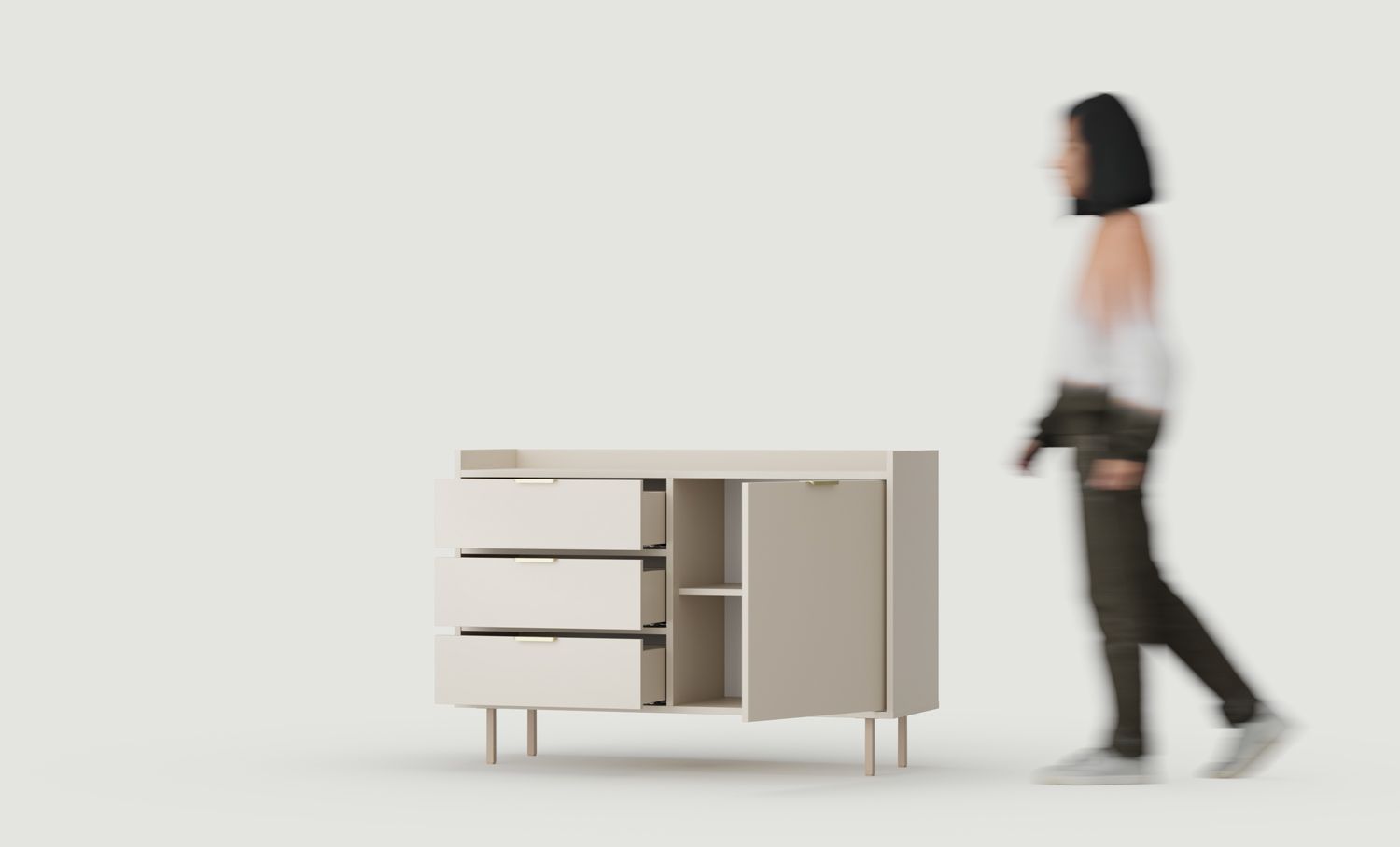 RTV-Schrank SIGI KS2TV3S Kommode
Farbe: Woolly Cashmere
Bein: Cappuccino
Griff: LING Gold
                            