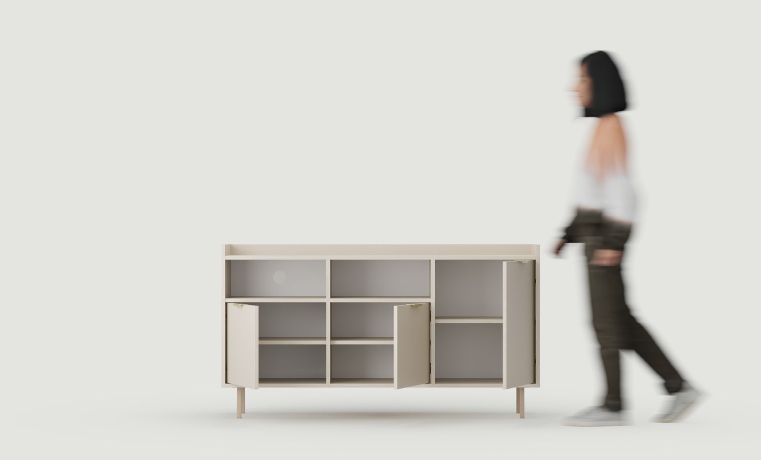 RTV-Schrank SIGI KSTV1 Kommode
Farbe: Wrapping Cashmere
Bein: Cappuccino
Griff: LING Gold