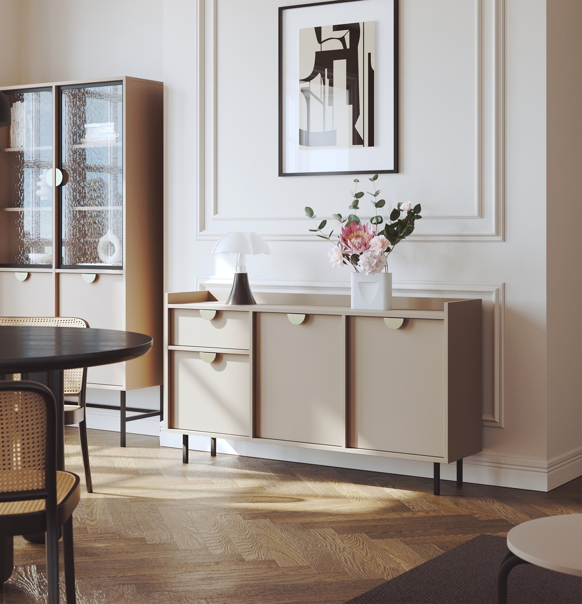 RTV-Schrank SIGI KSTV1S
Farbe: Cappuccino
Bein: Schwarz
Griff: RIND-Griff Gold