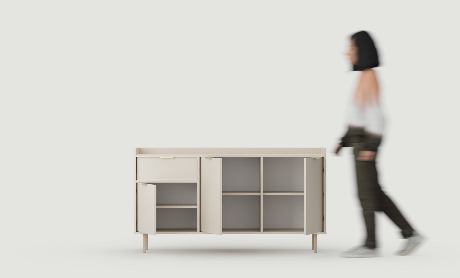 SIGI RTV Schrank KSTV1S Kommode
Farbe: Wrapping Cashmere
Bein: Cappuccino
Griff: LING Gold