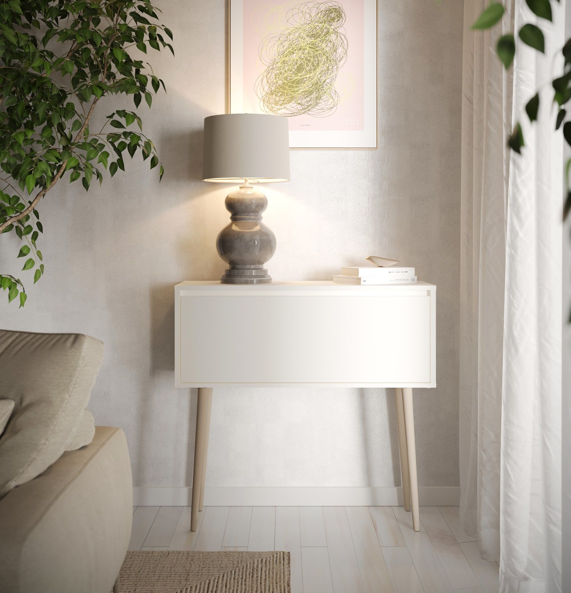 FENRIS Konsole KF1
Farbe: Porzellanweiß
Fuß: Buche Beige Rolle