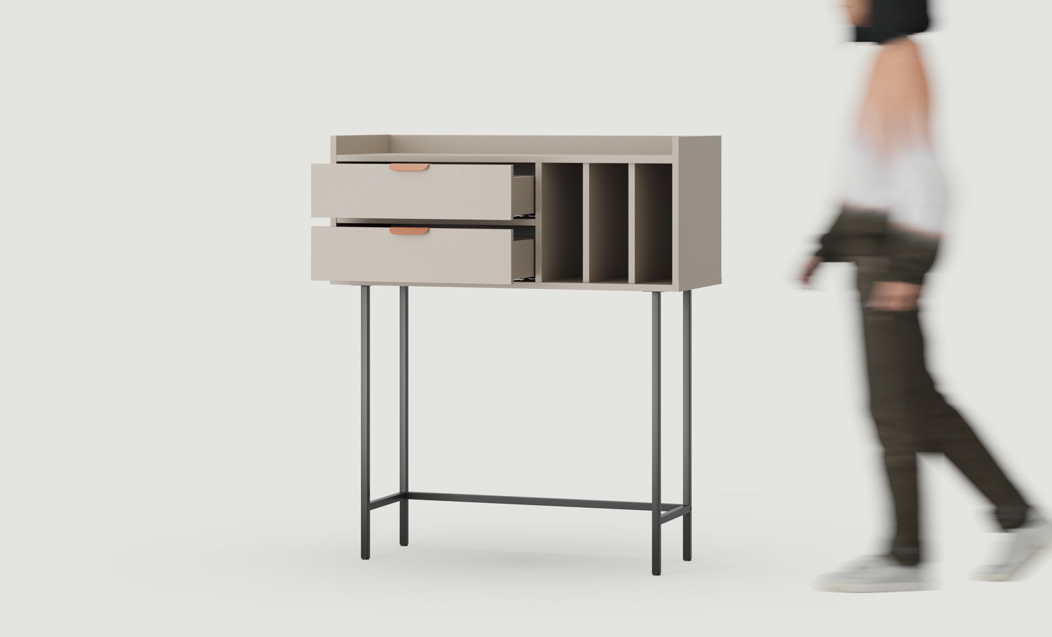Hohe Konsole SIGI KSW2S
Farbe: Esche Weiß Lehm
Bein: Schwarz
Griff: LAYERS 110 Sahara Griff mit tiefer Kante
                            