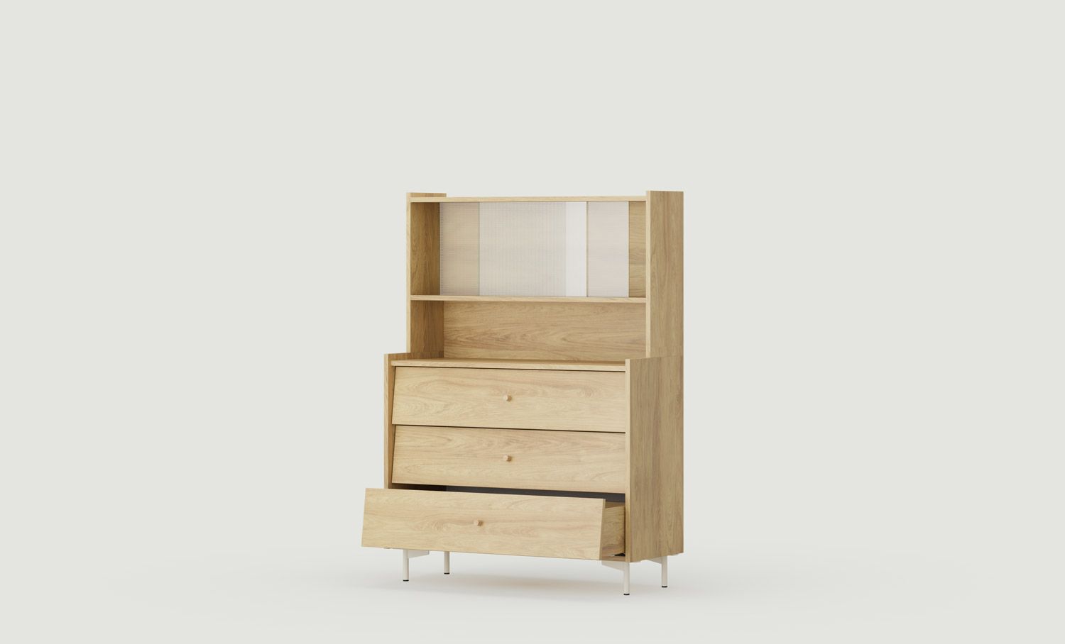 SKRA SKR42 Anrichte
Farbe: Hickory Natur
Beine: Milky Way
Griff: Eichenholzknauf
