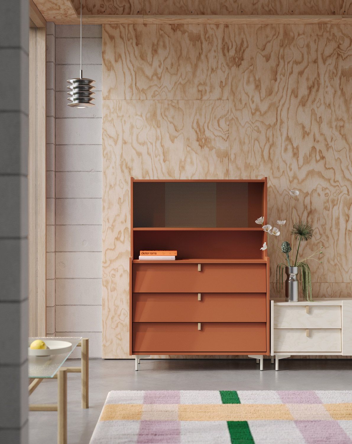 SKRA SKR42 Anrichte
Farbe: Fiery Terracotta
Bein: Milky Way
Griff: Eiche Wedge