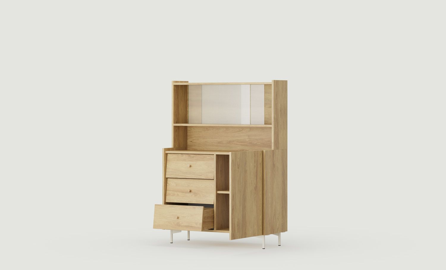 SKRA SKR44 Anrichte
Farbe: Hickory Natur
Bein: Milky Way
Griff: Eichenholzknauf
                            