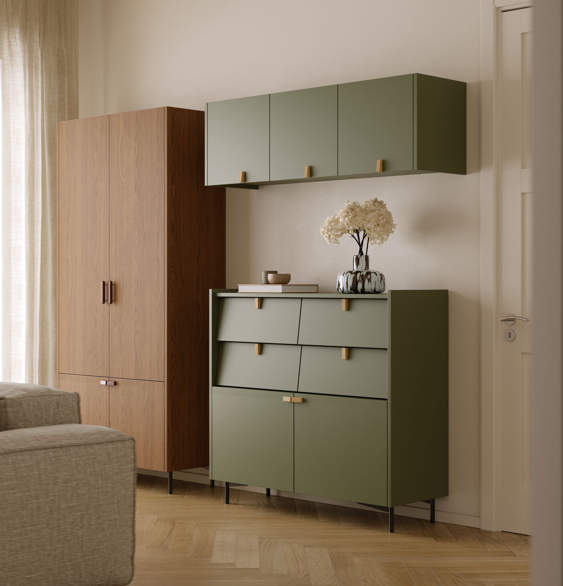 SKRA SKR80 dreifach Pfau
Farbe: Zypressengrün
Griff: Eiche Wedge