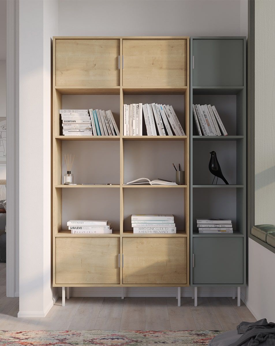 SIGI office hohes Bücherregal SRWPRO2
Farbe: Eiche Hamilton
Beine: Weiß
Griff: LING silber
                            