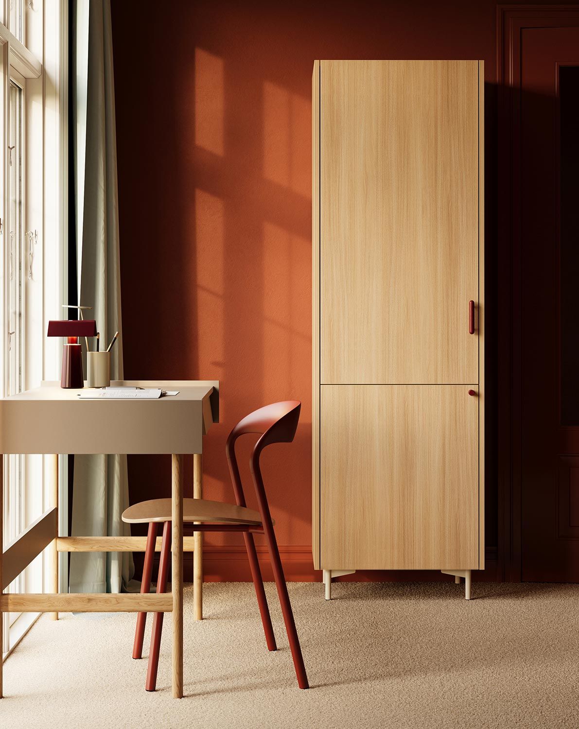 SKRA SKR74 Sockel
Farbe: Sand Eiche
Oberer Griff: Zigarre Burgund
Unterer Griff: Knauf Burgundy
Bein: Milky Way