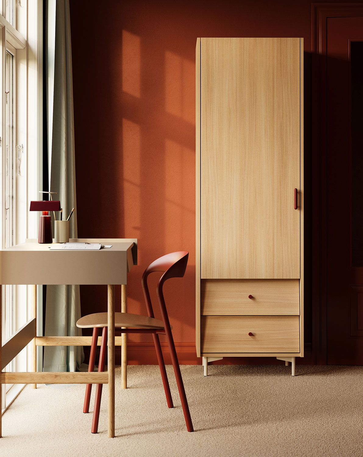 SKRA SKR75 Sockel
Farbe: Sand Eiche
Oberer Griff: Zigarre Burgund
Unterer Griff: Knauf Burgundy
Bein: Milky Way
                            