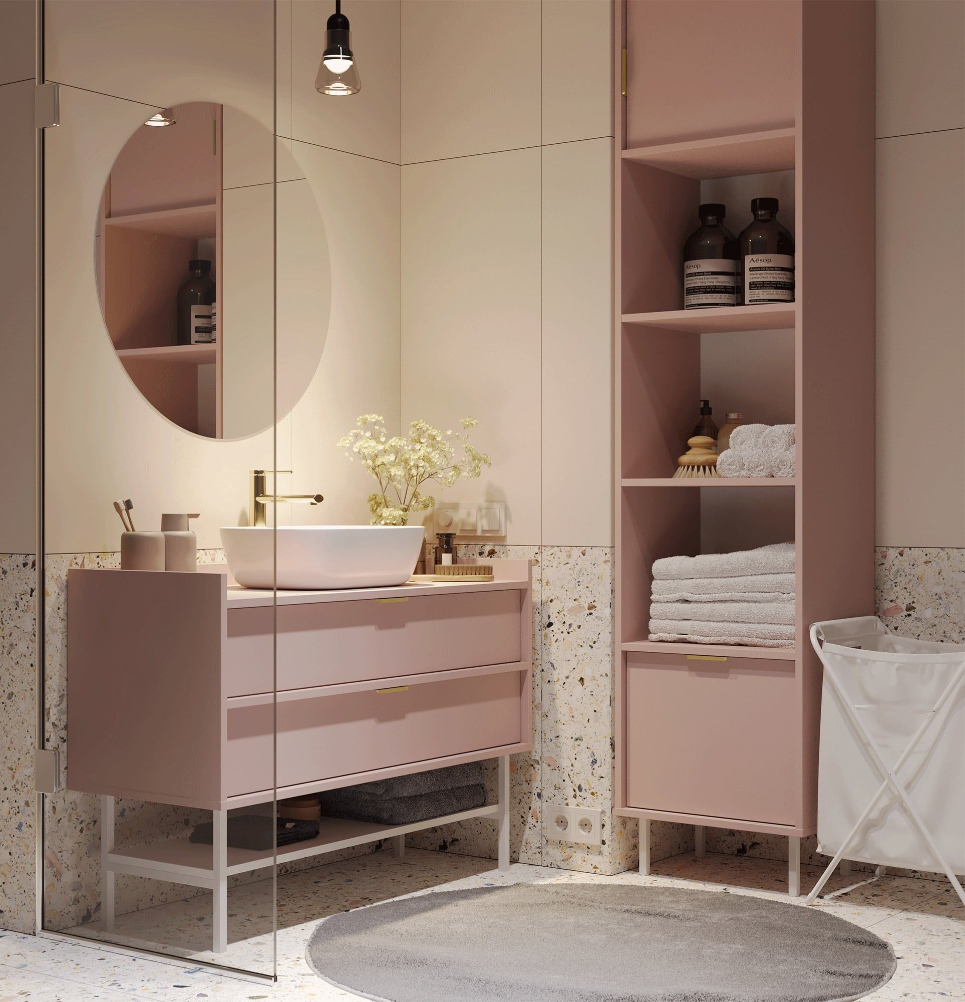 SIGI SS1 Sockel
Farbe: Antique Rose
Bein: Weiß
Griff: LING Gold
                            