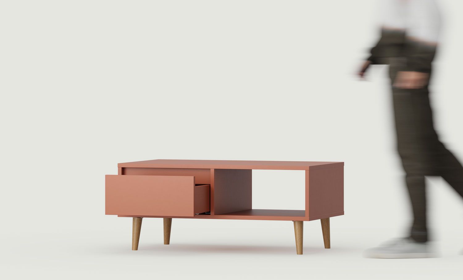 Couchtisch FENRIS SF1
Farbe: Feuriges Terrakotta
Bein: Walnuss Buche gebeizt