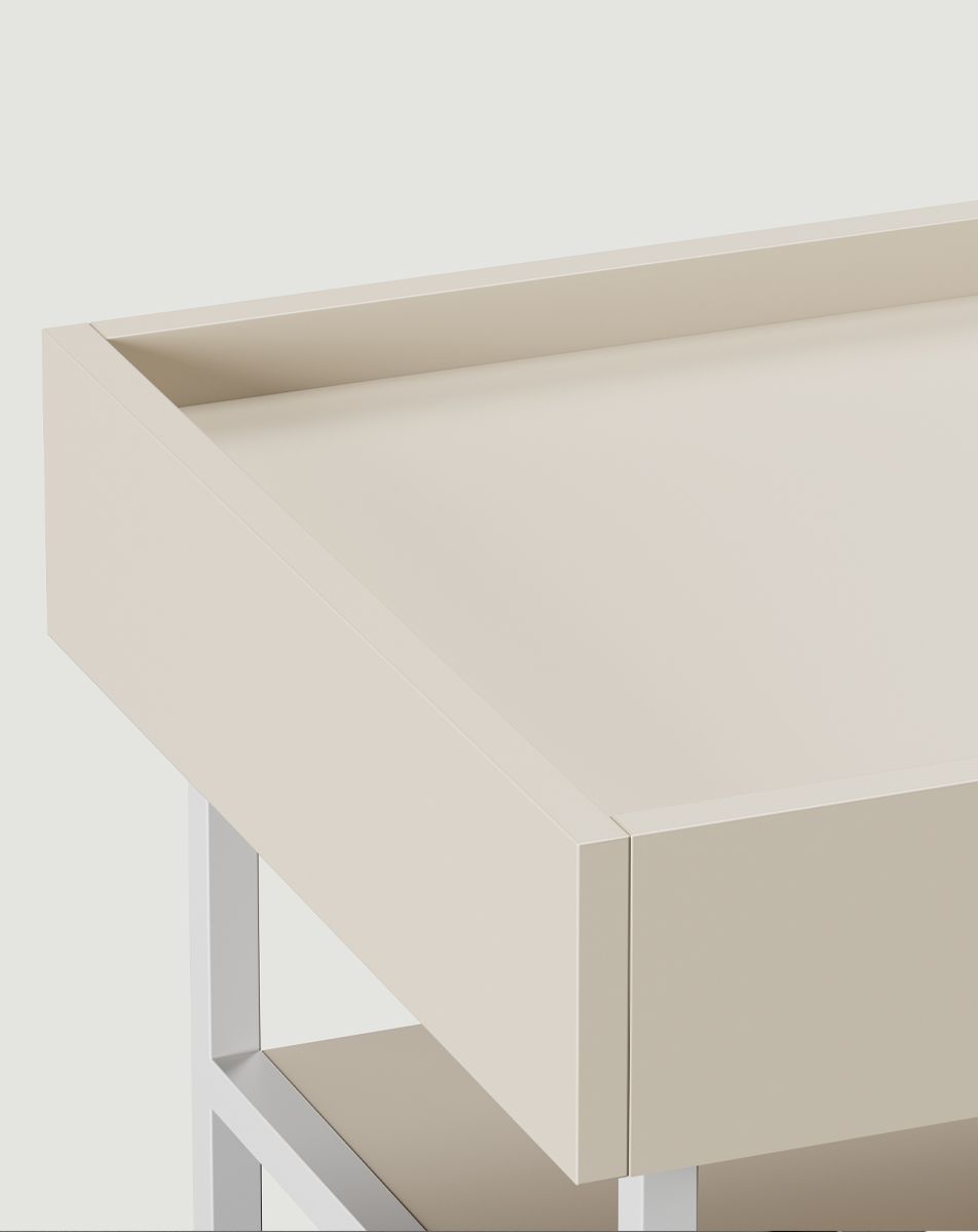 SIGI Couchtisch mit Ablage SSK3
Farbe: Champagner Beige
Bein: Weiß