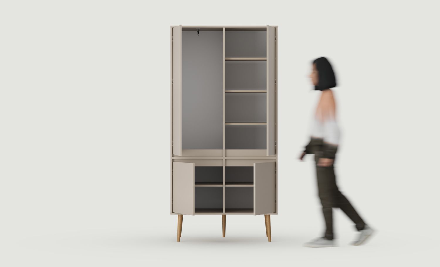FENRIS SZF1 Kleiderschrank
Farbe: Esche Lehm
Beine: Walnuss Buche gebeizt