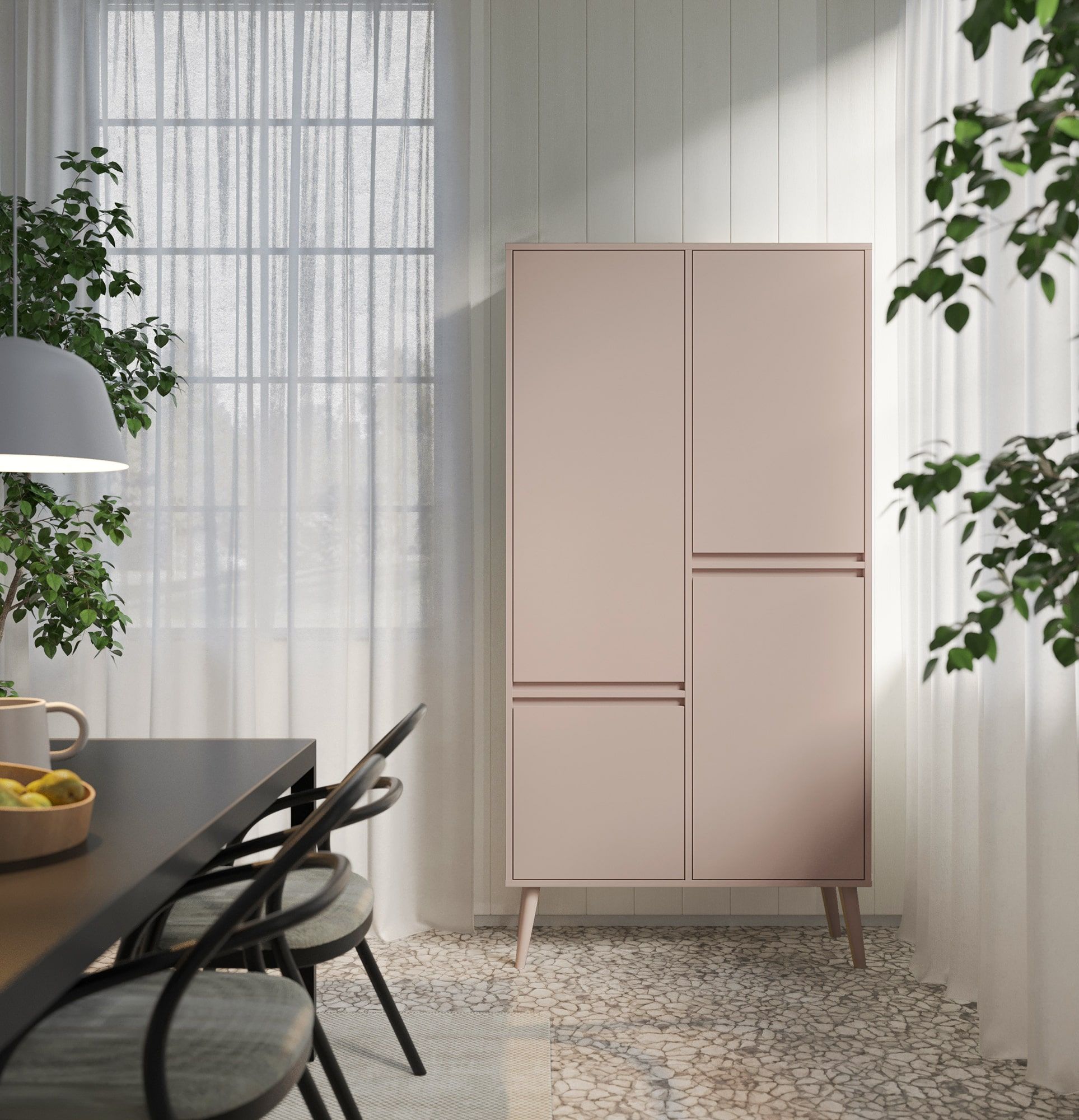 FENRIS tiefer Kleiderschrank mit Stange SZF5
Farbe: Antique Rose
Beine: Buche Beige Rolle