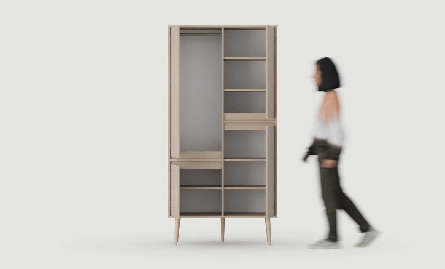 FENRIS tiefer Kleiderschrank mit Stange SZF5
Farbe: Esche Lehm
Beine: Walnuss Buche gebeizt