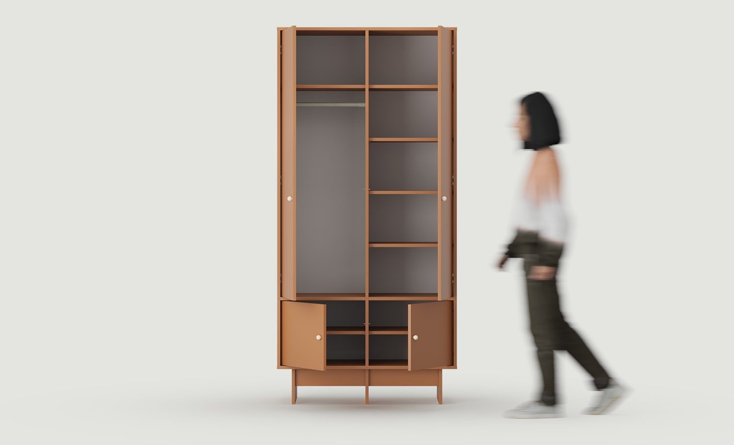 KABE SZK06 tiefer Kleiderschrank mit Stange im JAPANDI-Stil
Farbe: Sahara Deep
Griff: Kugelgriff aus Holz KD