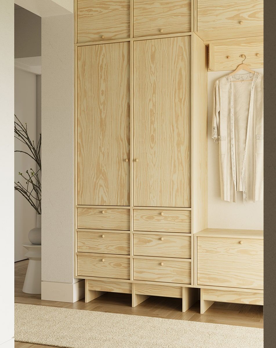 KABE SZK07 tiefer Kleiderschrank mit Stange im JAPANDI-Stil
Farbe: Flamme Kiefer
Griff: Holzkugelgriff KD