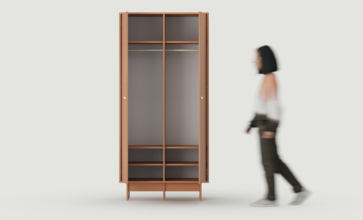 KABE SZK08 Kleiderschrank mit zwei Stangen im JAPANDI-Stil
Farbe: Sahara Deep
Griff: Kugelgriff aus Holz KD