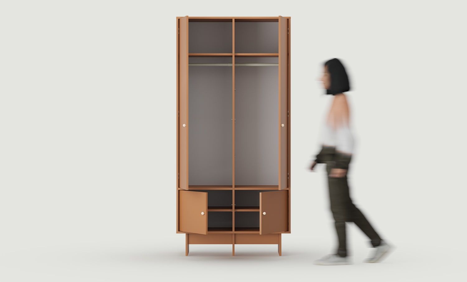 KABE SZK09 Kleiderschrank mit zwei Stangen im JAPANDI-Stil
Farbe: Sahara Deep
Griff: Kugelgriff aus Holz KD