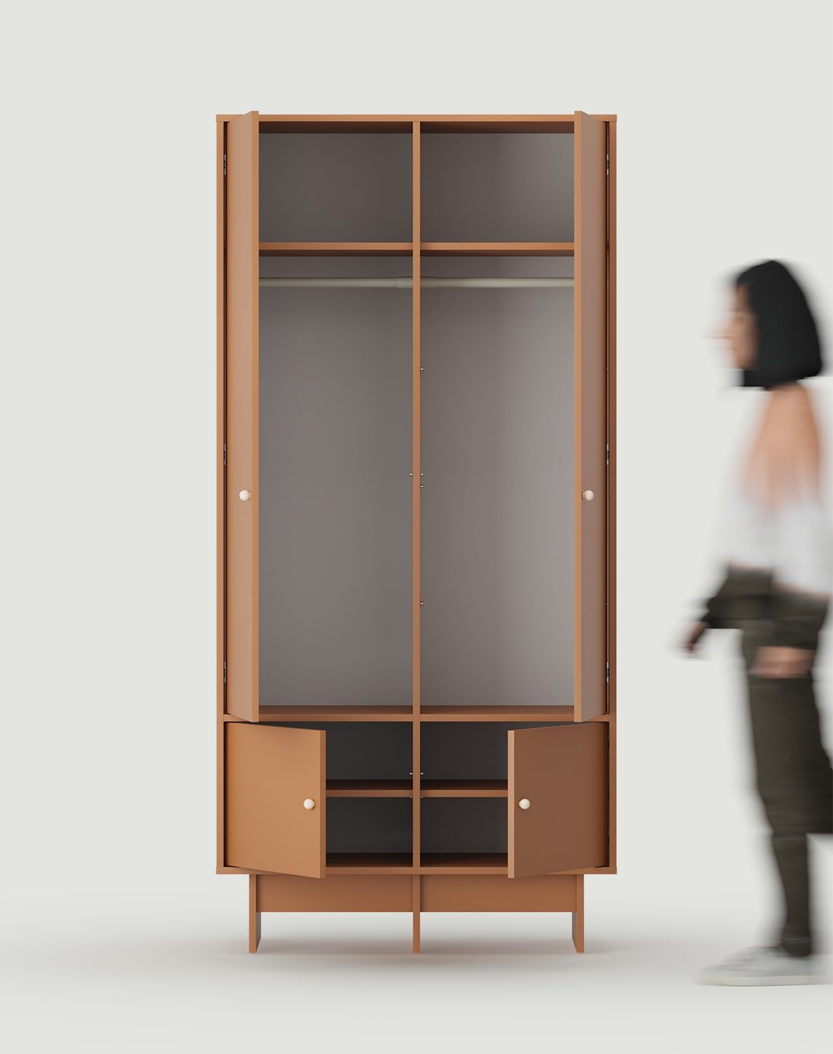 Tiefer Schrank mit zwei Kleiderstangen im JAPANDI-Stil KABE SZK09