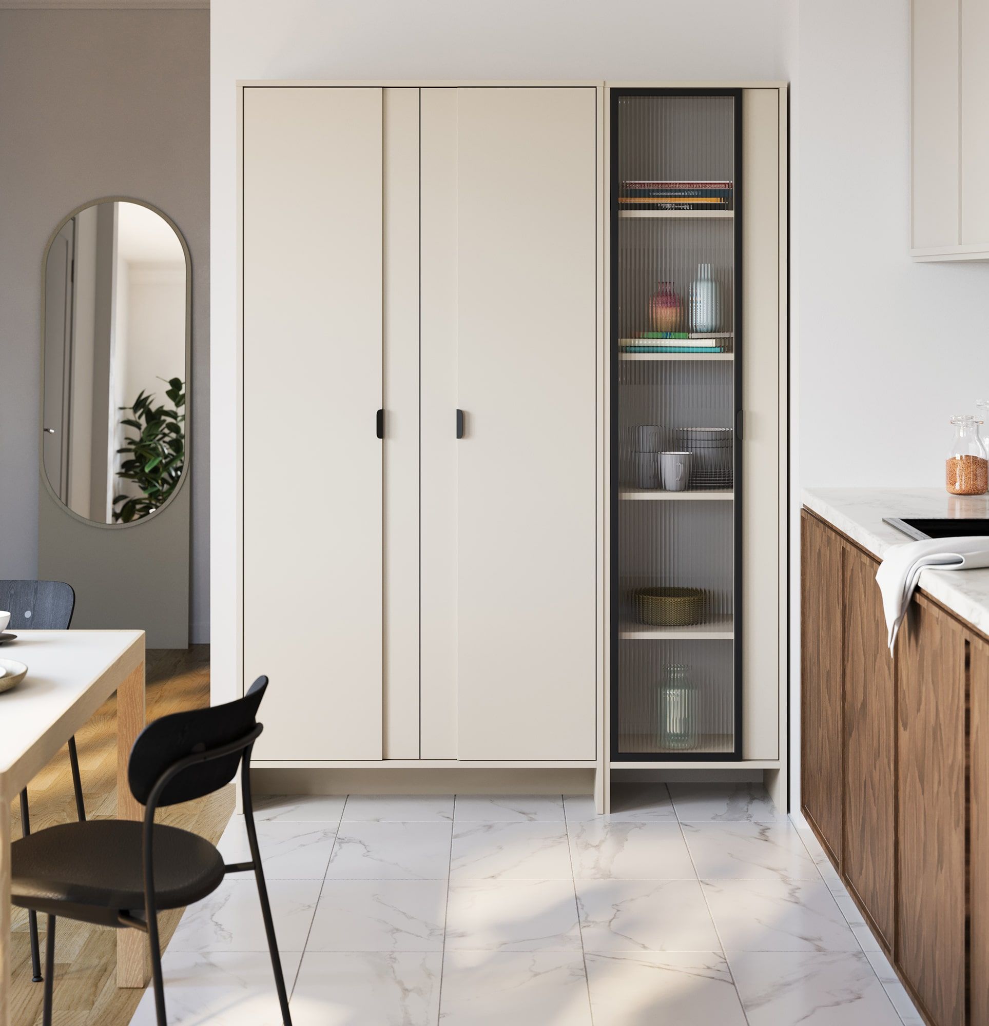 LAYERS tiefer Kleiderschrank mit zwei Stangen LAY70
Farbe: Champagne Beige
Farbe der Front: Champagne Beige
Griff: LAYERS 110 Griff Black Onyx