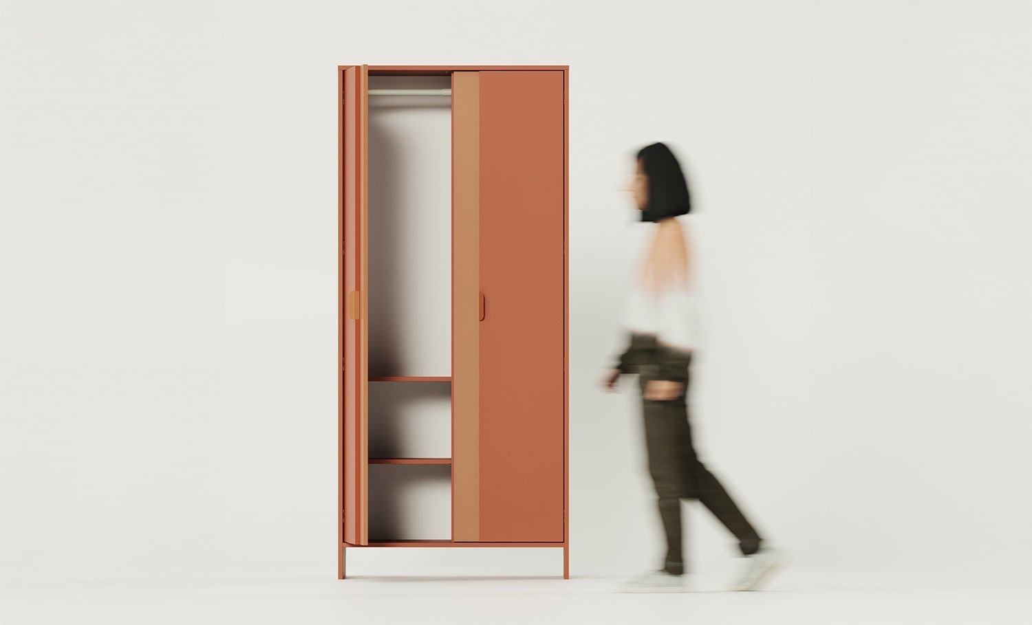 LAYERS tiefer Kleiderschrank mit Stange LAY68
Farbe: Fiery Terracotta
Farbe 2: Sahara Tief
Griff: Kantengriff LAYERS 110 Feuer Terracotta