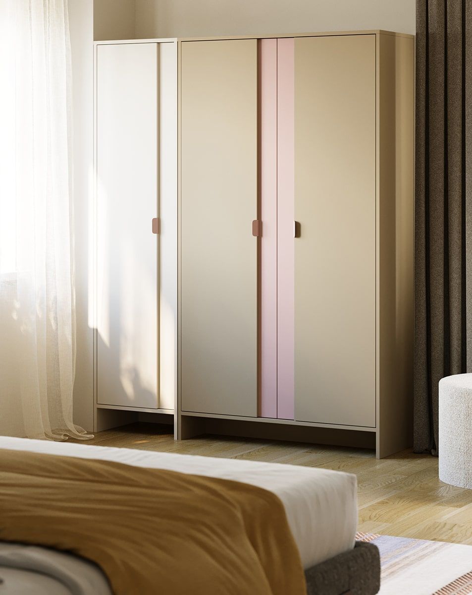 LAYERS tiefer Kleiderschrank mit Stange LAY68
Farbe: Esche Lehm
Farbe 2: Antique Rose
Griff: LAYERS Kantengriff 110 Porzellan Weiß
                            