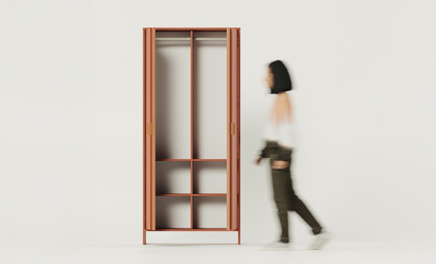 LAYERS zwei Stangen tiefer Kleiderschrank LAY70
Farbe: Fiery Terracotta
Farbe der Front: Sahara Deep
Griff: Griff LAYERS 110 Fire Terracotta