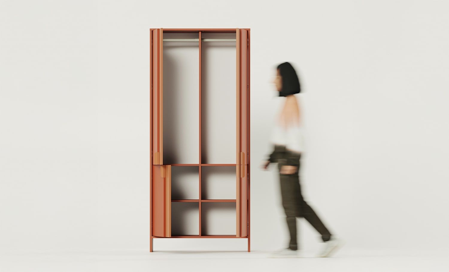 LAYERS zwei Stangen tiefer Kleiderschrank LAY71
Farbe: Fiery Terracotta
Farbe der Front: Sahara Deep
Griff: Griff LAYERS 110 Fire Terracotta