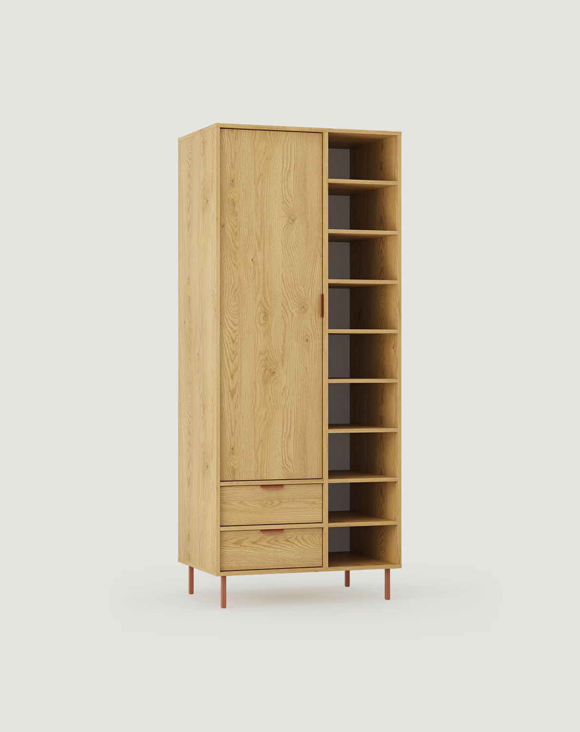 SIGI asymmetrischer tiefer Kleiderschrank mit Stange SZSA7
Farbe: Sunny Oak
Bein: Deep Sahara
Griff: LAYERS 110 Feuriges Terrakotta