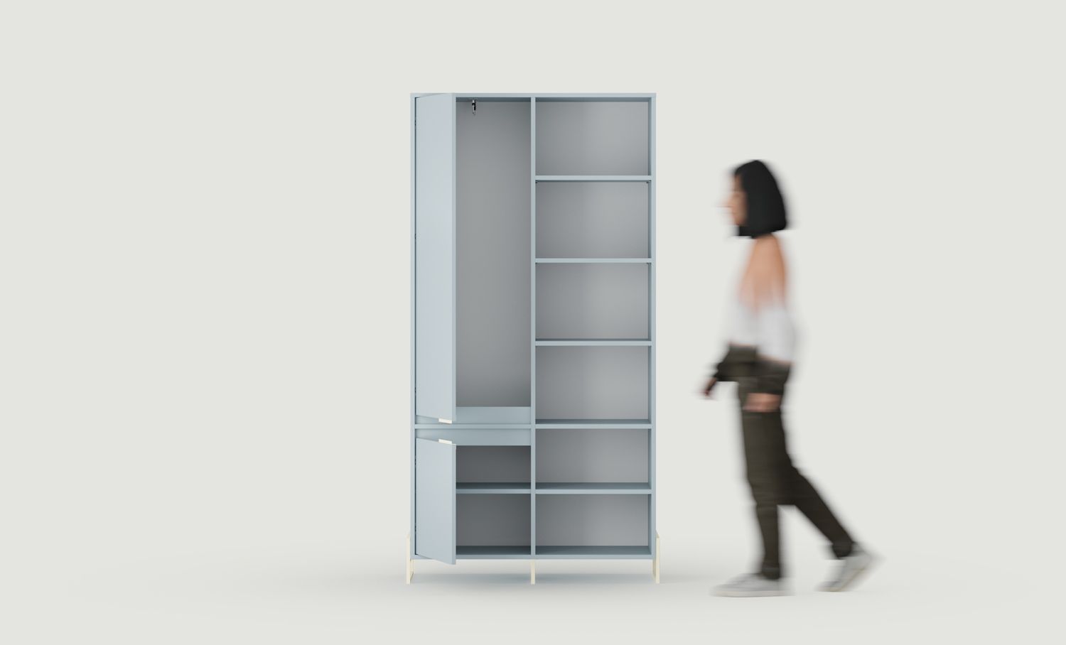 INEA ISZ3 Kleiderschrank
Farbe: Taubenblau
Farbe der Beine und Griffe: Stahl Inea Milky Way