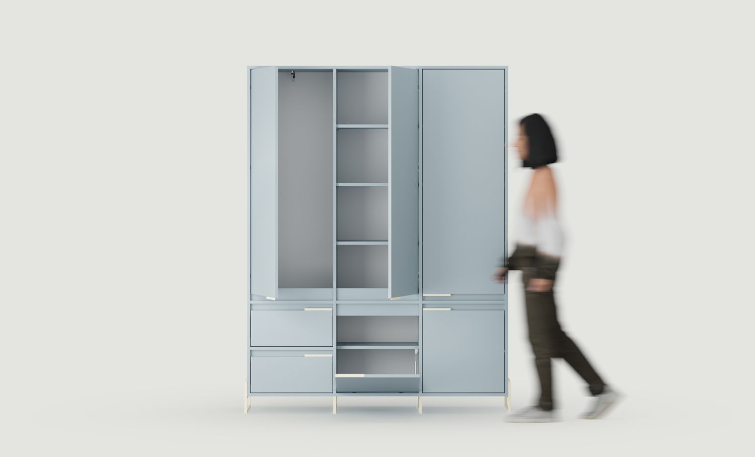 INEA Kleiderschrank ISZD2S
Farbe: Taubenblau
Farbe der Beine und Griffe: Stahl Inea Milky Way