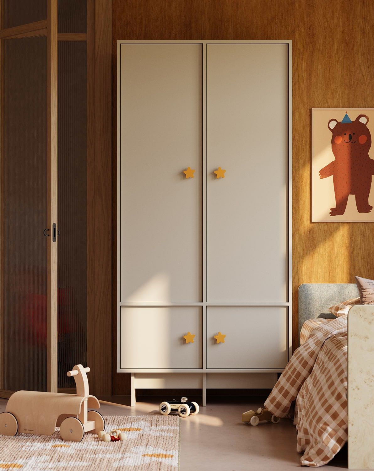 KABE KIDS SZK06K tiefer Kleiderschrank mit Stange im JAPANI-Stil 