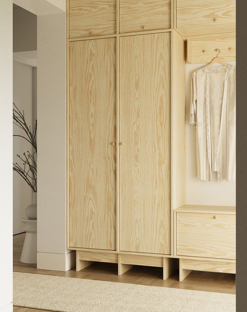 KABE SZK01 Kleiderschrank im JAPANDI-Stil
Farbe: Flamme Kiefer
Griff: Holzkugelgriff KD