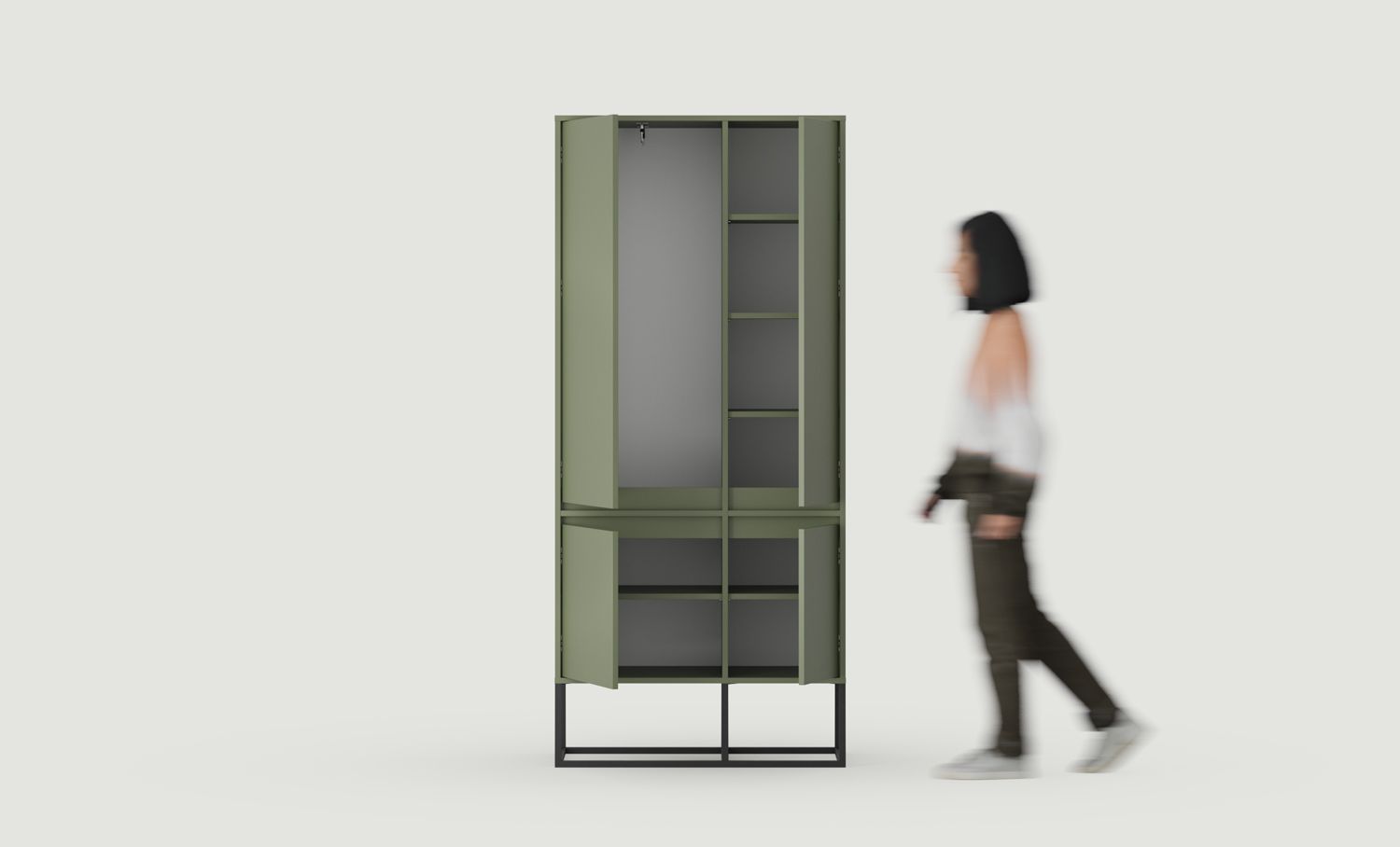 ODIS asymmetrische Garderobe SZOA1
Farbe: Cypress Grün
Farbe der Beine: Stahl ODIS Schwarz